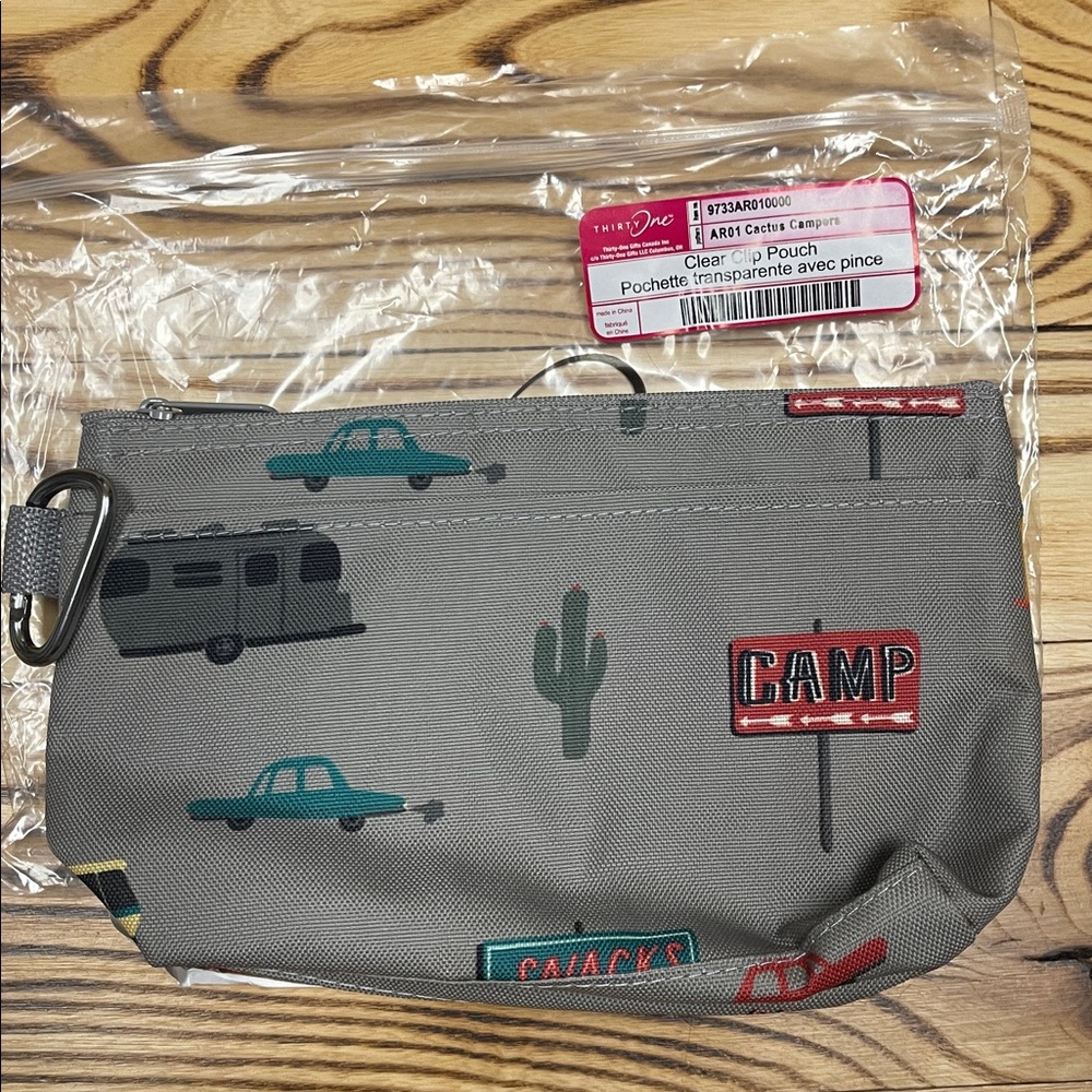 Thirty-One Gray Mini Bag with Red and Green Accents